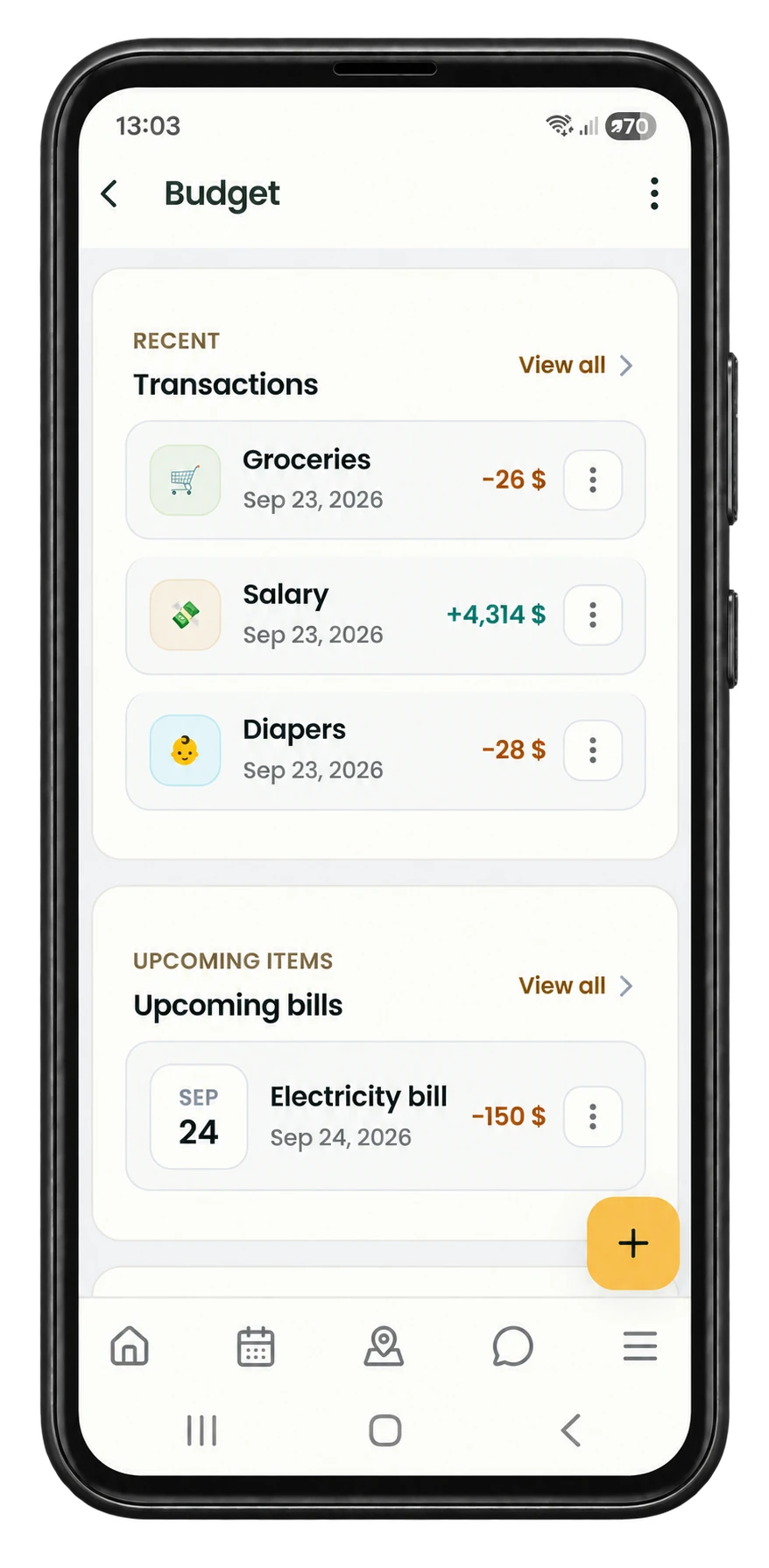 myLumita — transactions and upcoming bills